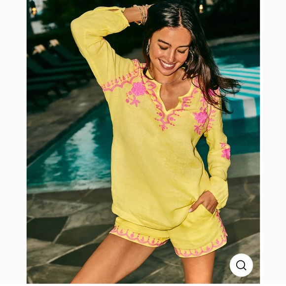 Lilly Pulitzer Coby Linen Tunic Calla Yellow size small - Picture 4 of 4